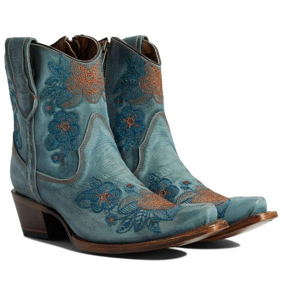CORRAL Adult Female Blue Jean Flowered Embroidery Ankle Boots, Size: 8, Width: M