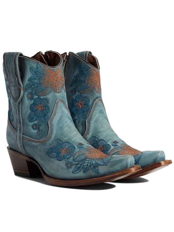 CORRAL Adult Female Blue Jean Flowered Embroidery Ankle Boots, Size: 8, Width: M