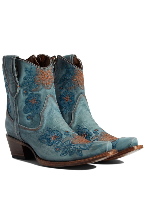 CORRAL Adult Female Blue Jean Flowered Embroidery Ankle Boots, Size: 9, Width: M