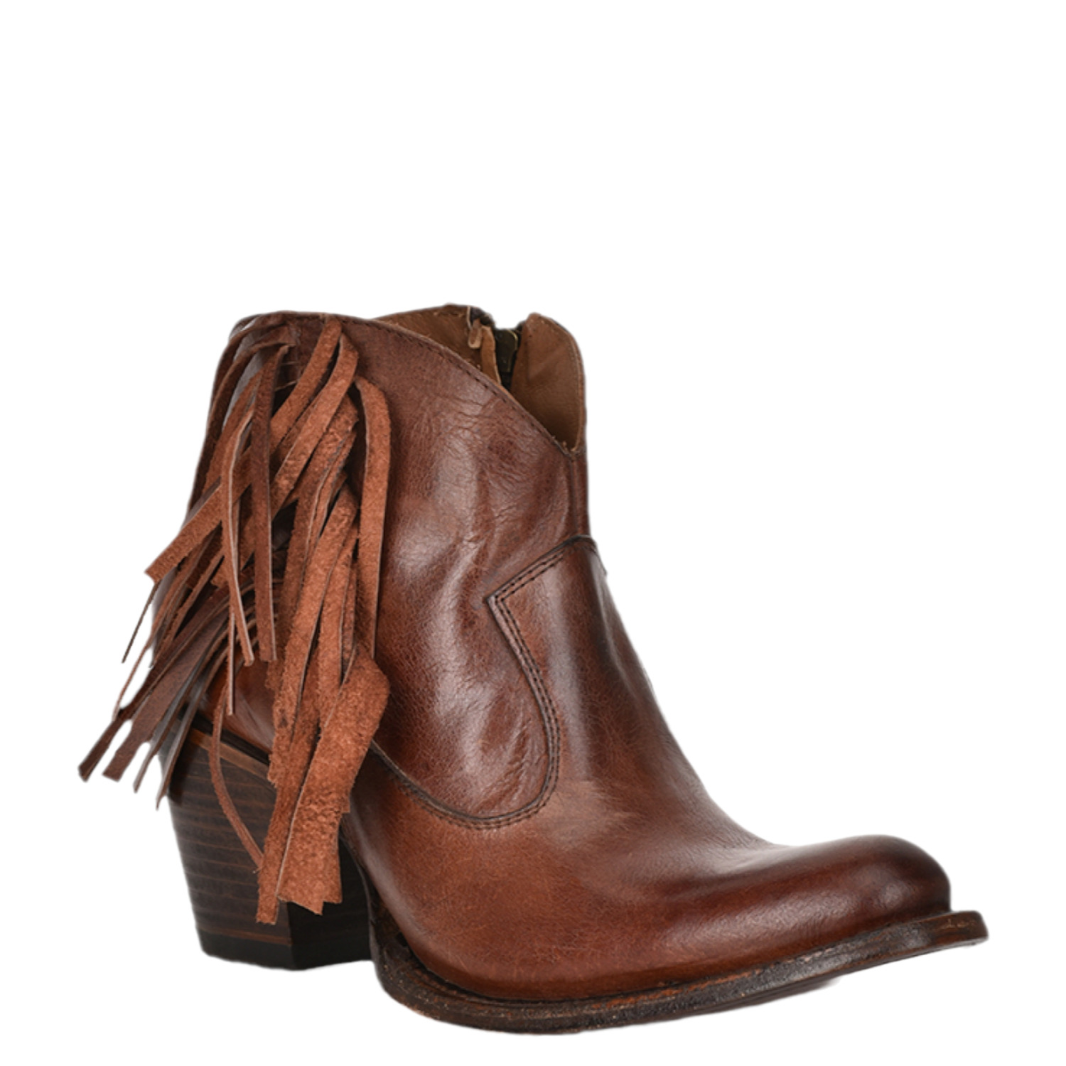 Circle G Ladies' Grey Studded Fringe Ankle Boots - Round Toe, Rubber Sole, Shaft Height 8" 5 thumbnail image