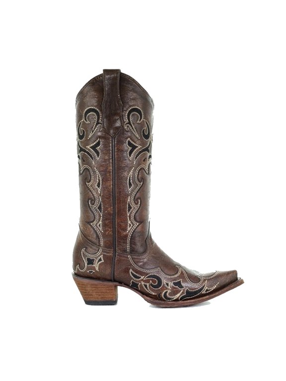 CORRAL Women's Brown/Black Side Embroidery Boots, Size: 9, Width: M (L5247-LD-M-9)