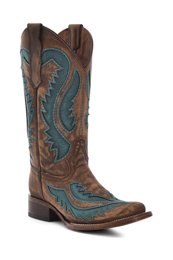 Western Boots Womens Embroidery Inlay 10 M Brown L6128