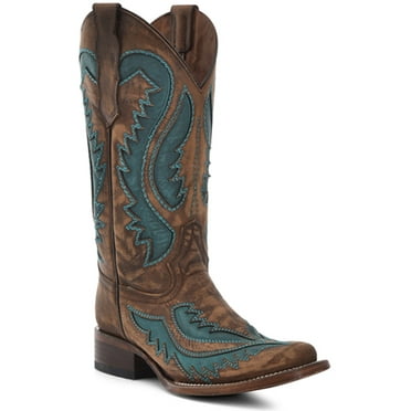 Circle G Women's Inlay Embroidered Western Boot Square Toe Brown 7 1/2 M  US