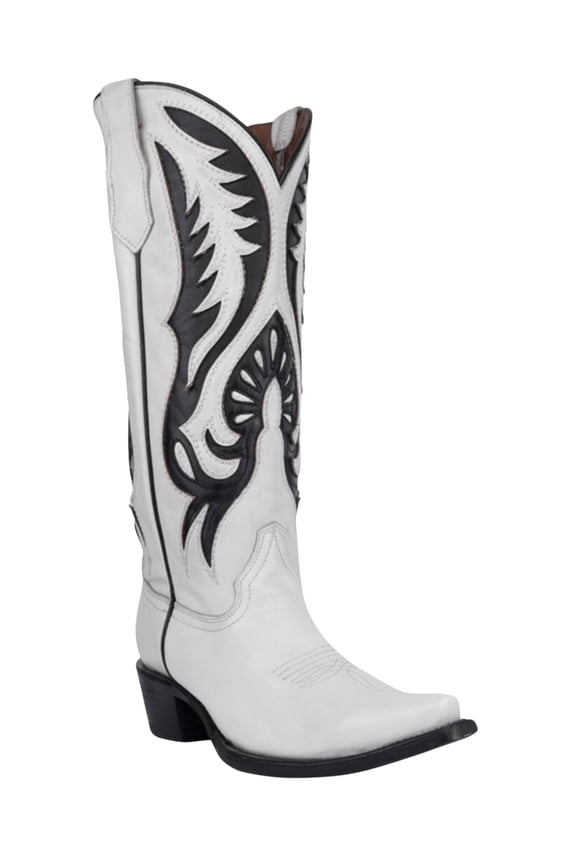 Women's Inlay Western Boot Snip Toe White 7 M US