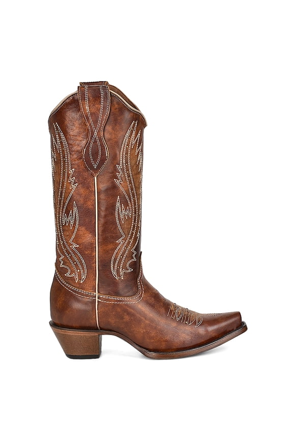 by Corral Womens Ld Tan Embroidered Studded Snip Toe Cowboy Mid C