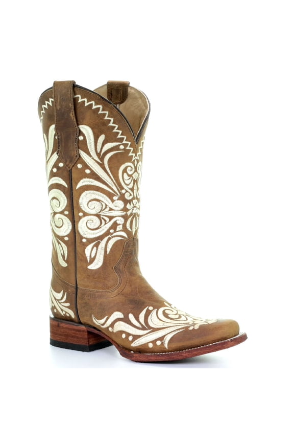CORRAL Adult Female Circle G Tan Embroidery Sq. Toe Boots, Size: 6, Width: M (L5409-LD-M-6)