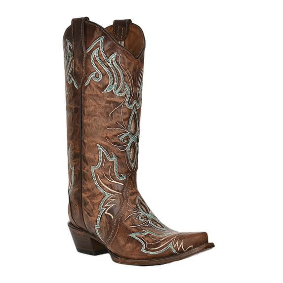 Circle G by Corral Ladies Brown Inlay Turquoise Embroidered Western Boots L5961