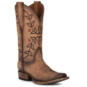 CORRAL Womens Circle G Brown Flowered Embroidery Square Toe Boots, Size 9.5, Width M