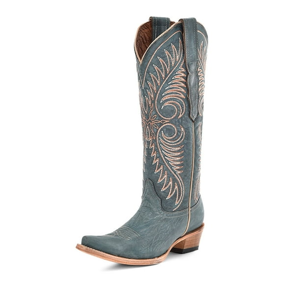 CORRAL Adult Female Circle G Distressed Embroidery Boots, Color: Faded Teal Blue, Size: 9 (L6120-9)