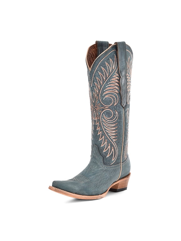 CORRAL Adult Female Circle G Distressed Embroidery Boots, Color: Faded Teal Blue, Size: 7 (L6120-7)