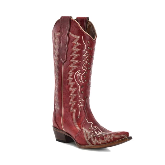 CORRAL Women's Embroidery and Studs Red Snip Toe Cowboy Boots, Size: 7.5 (L6117-7.5)