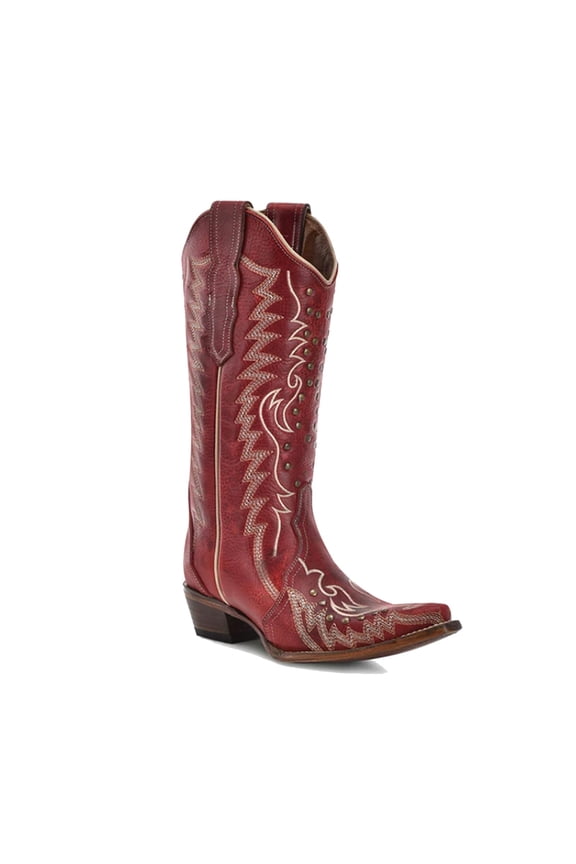 CORRAL Women's Embroidery and Studs Red Snip Toe Cowboy Boots, Size: 9.5 (L6117-9.5)