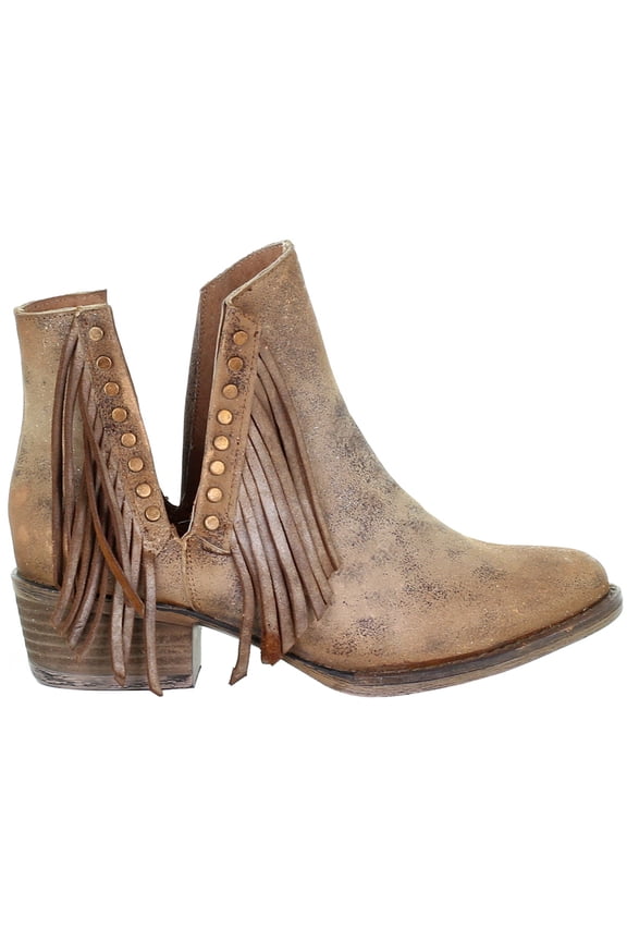 by Corral Womens Fringe Studded Round Toe Cowboy  Ankle Boots