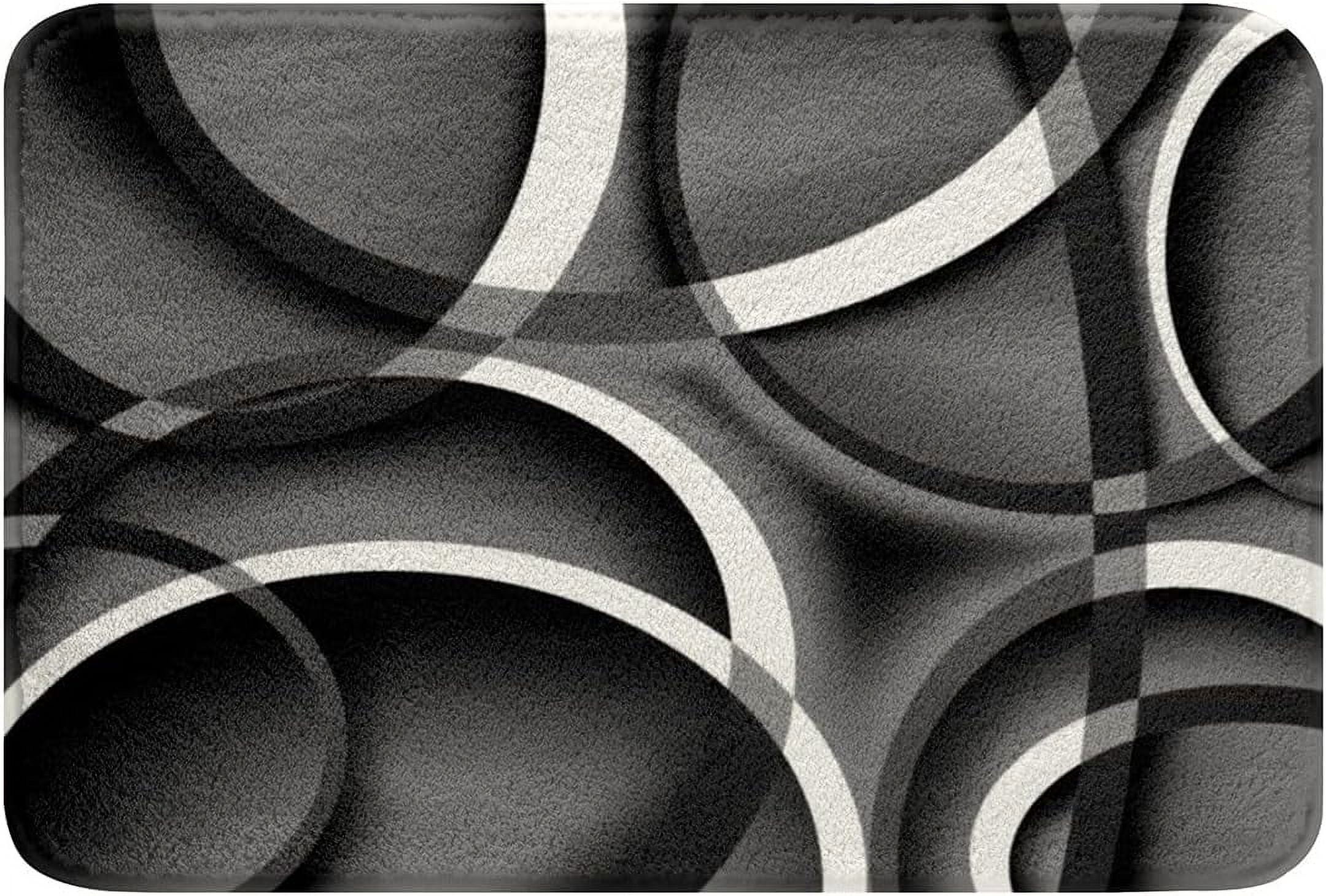 Circle Geometric Bath Mats For Bathroom,Gray Black Swirls Bathroom Mats