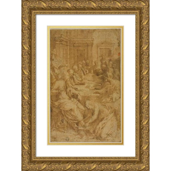 Circle of Giovanni Battista Bertani 13x18 Gold Ornate Wood Frame and Double Matted Museum Art Print Titled - Study for Christ and the Magdalene in the House of Simon (1564-72)