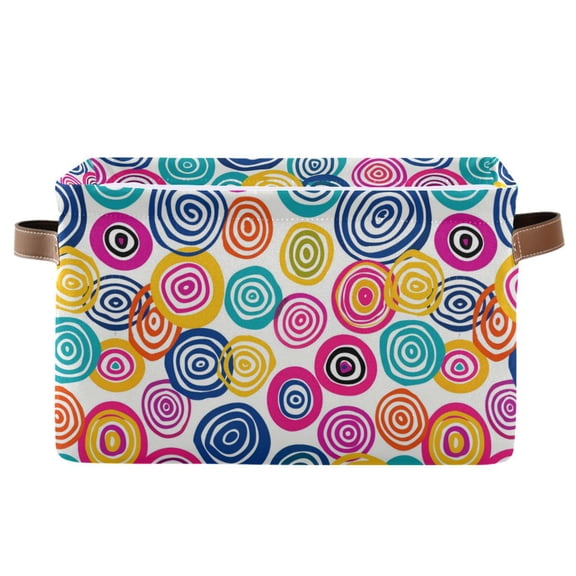 Circle Graffiti Storage Bins with Handle Fabric Organizer Basket Foldable Box 1 Pack 14.2x10.2x8.3