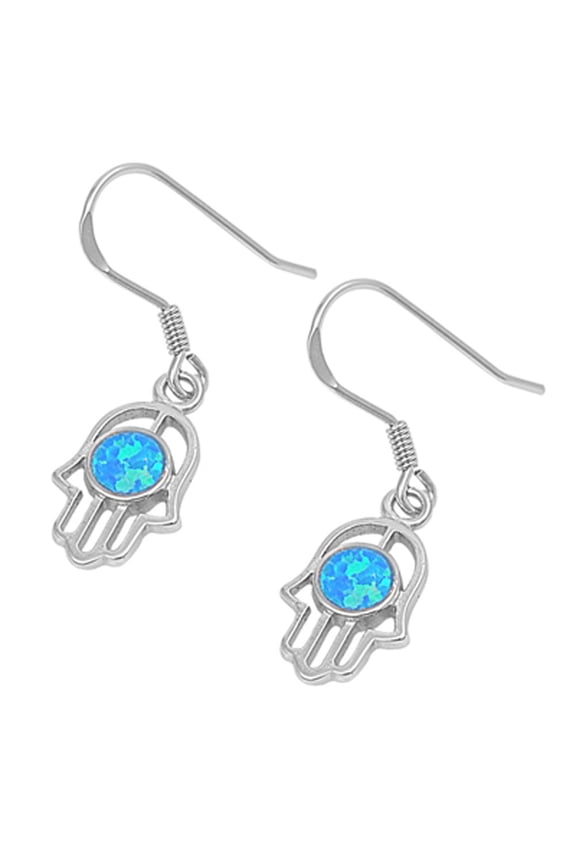 Circle Hand of God Hanging Earrings Blue Simulated Opal .925 Sterling Silver Jewelry Female Unisex