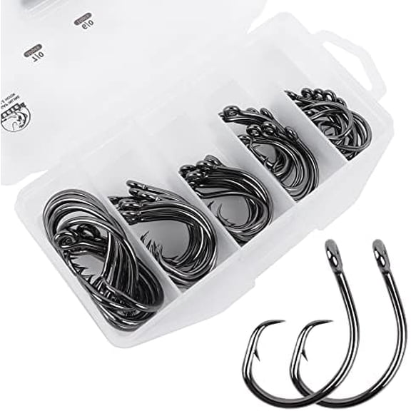 Circle Hooks Saltwater, in-Line 4X Strong Wide Gap Fishing Circle Hook for Saltwater Freshwater, 50PCS/ 25PCS High Carbon Steel Fishing Hooks for Tuna, Carp, Catfish, Bass, Amberjack and More