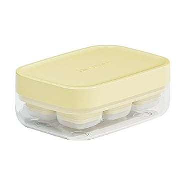 Circle Ice Cube Tray New Ice Cubes Maker,6 Hole Ice Cubes Molding Ice Box Small Household Refrigerator Easy-Release Ice Lattice with Cover Silicone Ice Lattice Cocktail Ice Molds Yellow