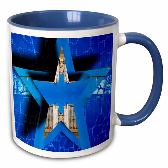 3drose, Circle in a Star and Layered on a Blue Crackled Sky, 15oz Two-tone Blue Mug