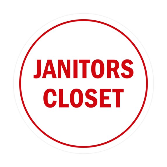 Circle Janitors Closet Sign (White/Red) - X-large