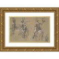 thumbnail image 1 of Circle of Jean Louis Ernest Meissonier 18x13 Gold Ornate Wood Frame and Double Matted Museum Art Print Titled - Studies of Mounted&nbsp;Soldiers (19th&nbsp;Century), 1 of 4
