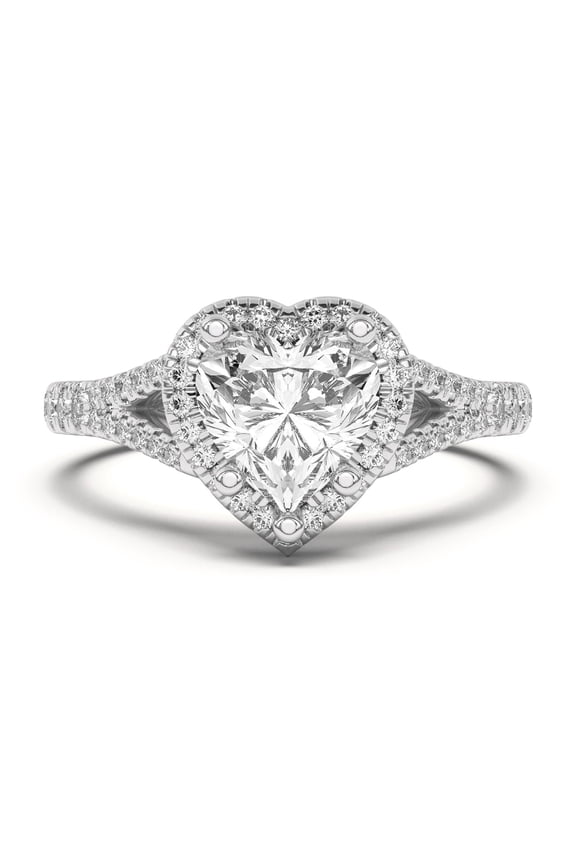 1.5 Ct Heart Cut Moissanite Ring - 14K White Gold Plated Engagement Ring for Women - Split Shank Moissanite Ring - Timeless Proposal Ring for Her - Wedding Jewelry Gift for Wife