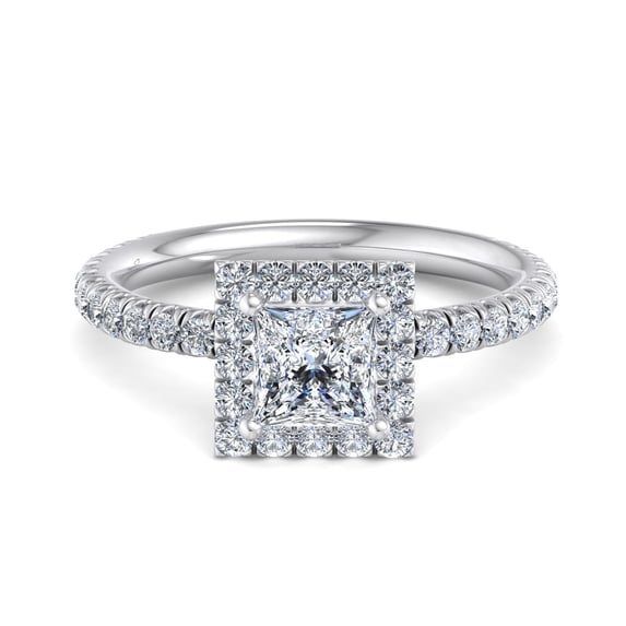 Circle Jewel 1.6 Ct Princess Cut Moissanite Halo Ring - 14K White Gold Plated Engagement Ring for Women - Elegant Proposal Jewelry - Stunning Wedding Ring for Her - Perfect Gift for Wife