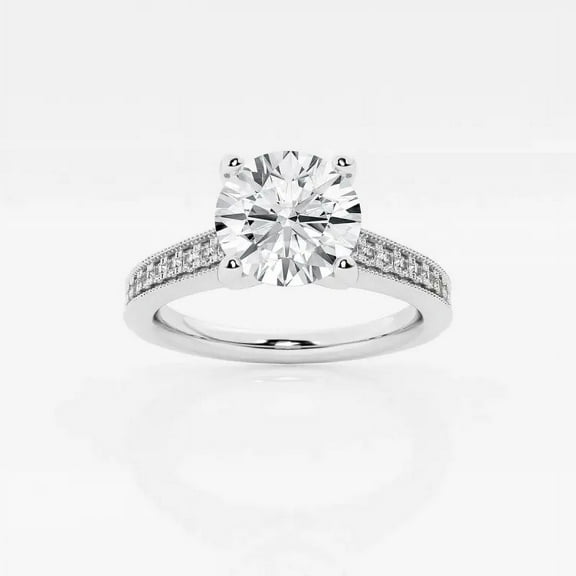 Circle Jewel 1.6 Ct Round Cut Lab Created Diamond Engagement Ring – 14K White Gold Plated Solitaire with Accents Milgrain Design Ring – Ideal for Women’s Bridal Jewelry and Daily Wear Gifts