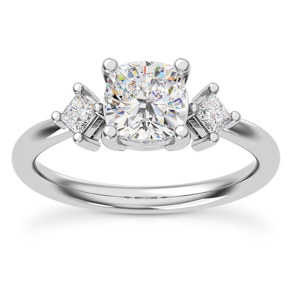 Circle Jewel 1.6 Ct Three Stone Cushion Cut Engagement Ring - Moissanite Ring for Women - 14K White Gold Plated Ring - Stunning Wedding Jewelry Gift for Her - Gorgeous Diamond Ring for Bride