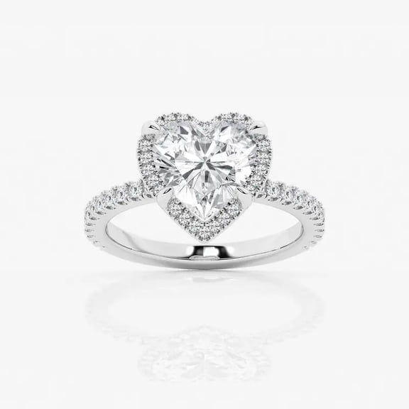 Circle Jewel 1.8 Ct Heart Cut Lab Created Diamond Halo Ring - 14K White Gold Plated - Women’s Engagement and Wedding Ring - Perfect for Daily Wear, Anniversaries, and Special Gifts