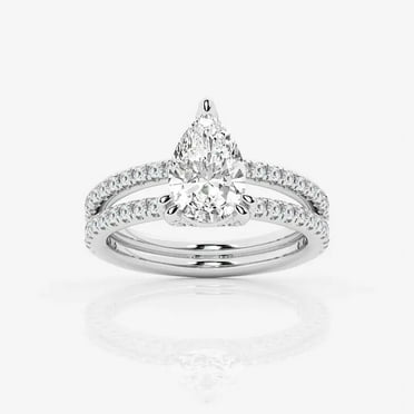 Circle Jewel 1.8 Ct Pear Cut Lab-Created Diamond Engagement Ring for Women - Double Shank Design - 14K White Gold Plated - Ideal for Weddings, Anniversaries, or Special Gifts