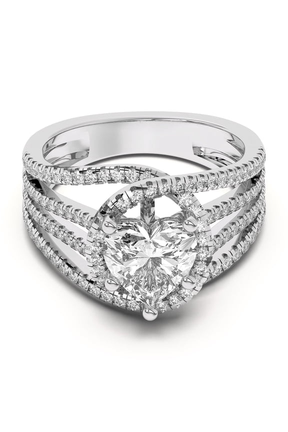 1.9 Ct Heart Cut Engagement Ring - Wedding Halo Multi Shank Moissanite Ring for Her - 14K White Gold Plated - Moissanite - Perfect for Proposal and Valentine's Day Gifts