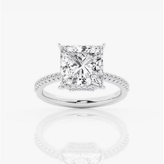 Circle Jewel Princess Cut 2 Ct Diamond Ring for Women - 14k White Gold Plated Hidden Halo Ring - Engagement Wedding Ring for Love Occasion - Elegant Silver Diamond Jewelry