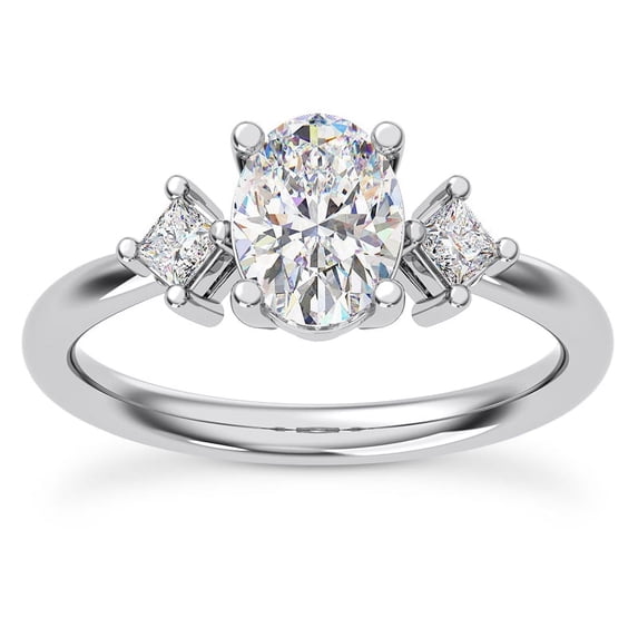 Circle Jewel 14K White Gold Plated Ring - Three Stone Engagement Ring - 1.7 Ct Oval Cut Moissanite Ring for Women - Classic Wedding Jewelry - Elegant Proposal Ring - Perfect Gift for Her