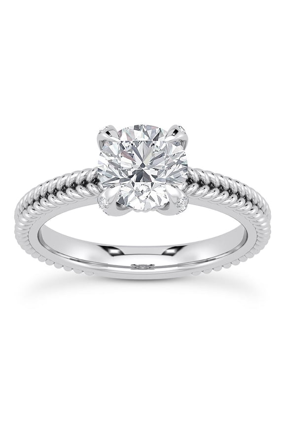 14K White Gold Plated Rings - 1.6 Ct Round Cut Moissanite Engagement Rings - Knife Edge Shank Design Ring for Women's - Classic Gifts for Proposals - Unique Gift for Her