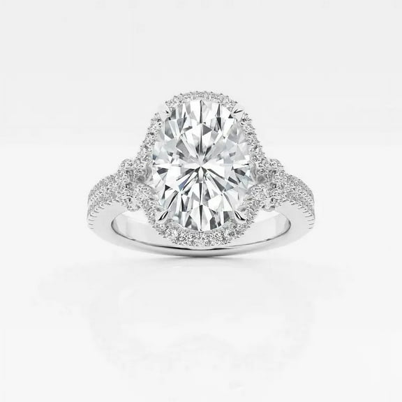 Circle Jewel 2.1 Ct Oval Cut Lab Created Diamond Halo Engagement Ring - 14K White Gold Plated - Solitaire with Accents Ring for Women - Ideal Bridal Jewelry for Gifting and Daily Wear