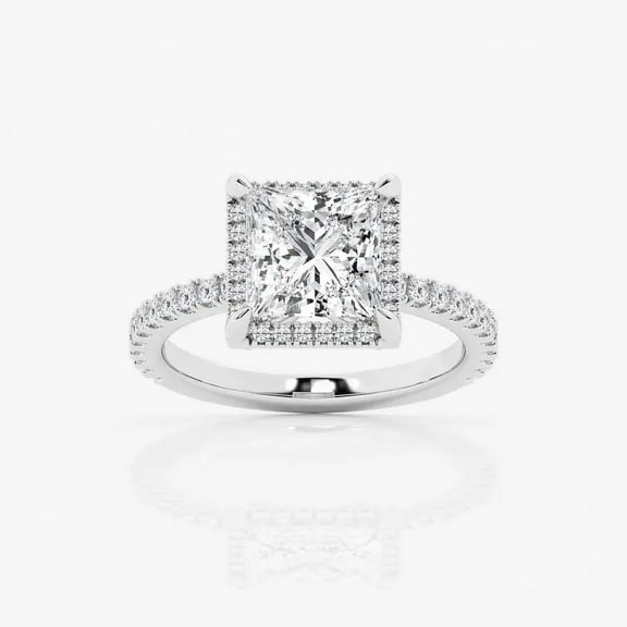 Circle Jewel 2 Ct Princess Cut Lab Created Diamond Halo Engagement Ring - 14K White Gold Plated - Elegant Women’s Wedding Ring - Ideal for Gifting - Perfect Bridal Jewelry for Special Occasions