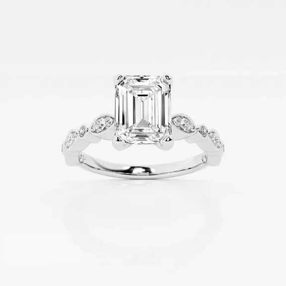 Circle Jewel 2 Ct Emerald Cut Lab-Created Diamond Engagement Ring – Elegant Versailles Style Ring for Women – 14K White Gold Plated – Ideal Bridal Jewelry for Proposals and Special Gifts