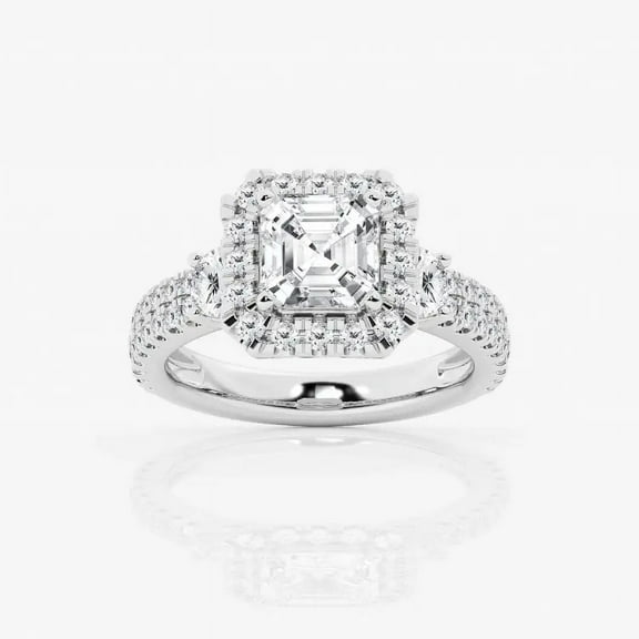 Circle Jewel Glamorous 1.6 Ct Asscher Cut Halo Engagement Ring - 14K White Gold Plated - Lab Created Diamond Solitaire with Accents Ring - Ideal Women's Jewelry for Weddings, Anniversaries, and Gifts