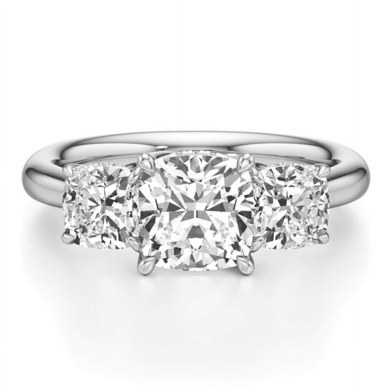 Circle Jewel Three Stone Prong Set Moissanite Rings - 2.13 Ct Cushion Cut Moissanite - 14K White Gold Plated Rings for Women's - Elegant Bridal Jewelry - Perfect Engagement Ring for Women's