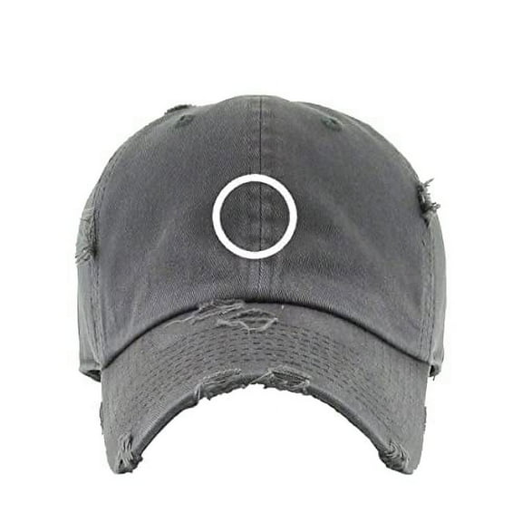 Circle Korean Letter O Vintage Baseball Cap Embroidered Cotton Adjustable Distressed Dad Hat Dark Grey
