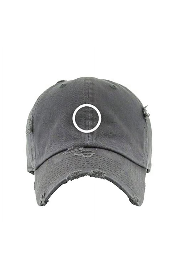 Circle Korean Letter O Vintage Baseball Cap Embroidered Cotton Adjustable Distressed Dad Hat Dark Grey