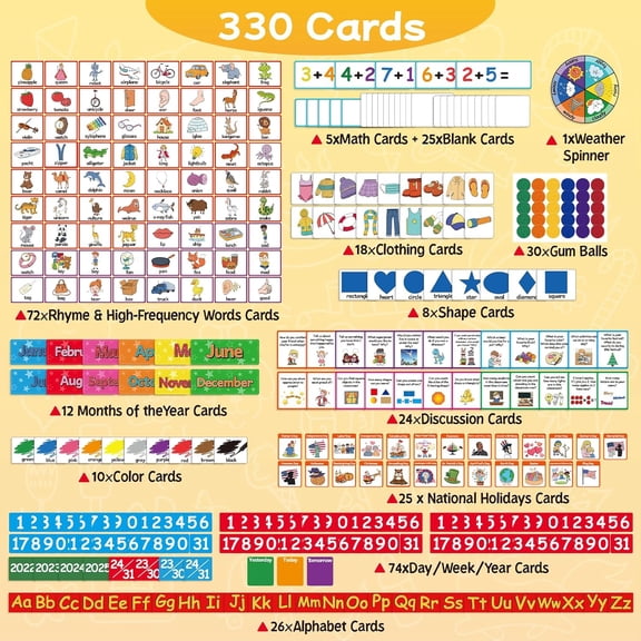 Circle Learning Center Pocket Chart Classroom Calendar for Kids, Weather Chart Counting Alphabet Ten Frame Color