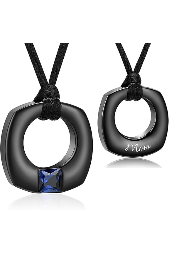 Circle of Life Cremation Urn Necklace for Ashes With Blue Birthstone Memorial Pendant Eternal Keepsake Jewelry for Brother / Dad / Mom / Grandma / Grandpa