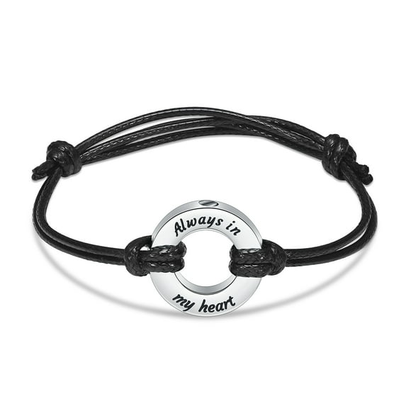 Circle Of Life Eternity Cremation Jewelry Black Genuine Leather Memorial Urn Bracelet For Ashes Of Loved One Keepsake Holder For Women Men Dad Mom Grandma Grandpa