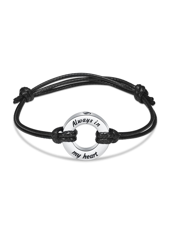 Circle Of Life Eternity Cremation Jewelry Black Genuine Leather Memorial Urn Bracelet For Ashes Of Loved One Keepsake Holder For Women Men Dad Mom Grandma Grandpa