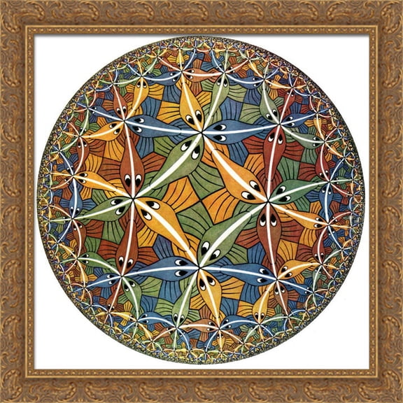 Circle Limit III 28x28 Large Gold Ornate Wood Framed Canvas Art by M.C. Escher