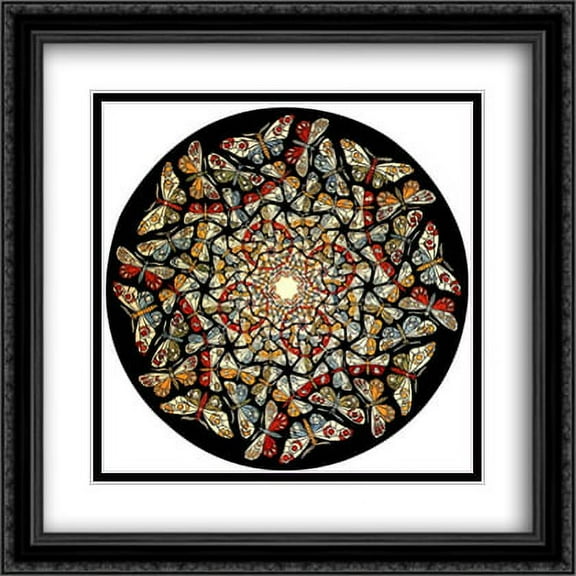 Circle Limit with Butterflies 2x Matted 28x28 Large Black Ornate Framed Art Print by M.C. Escher