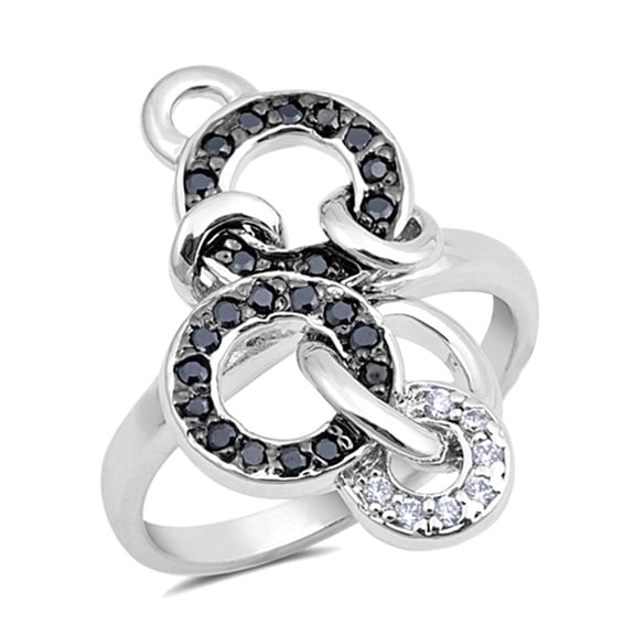 Circle Link Knot Black Cubic Zirconia Lock Loop Ring 925 Sterling Silver Band Jewelry Female Size 8